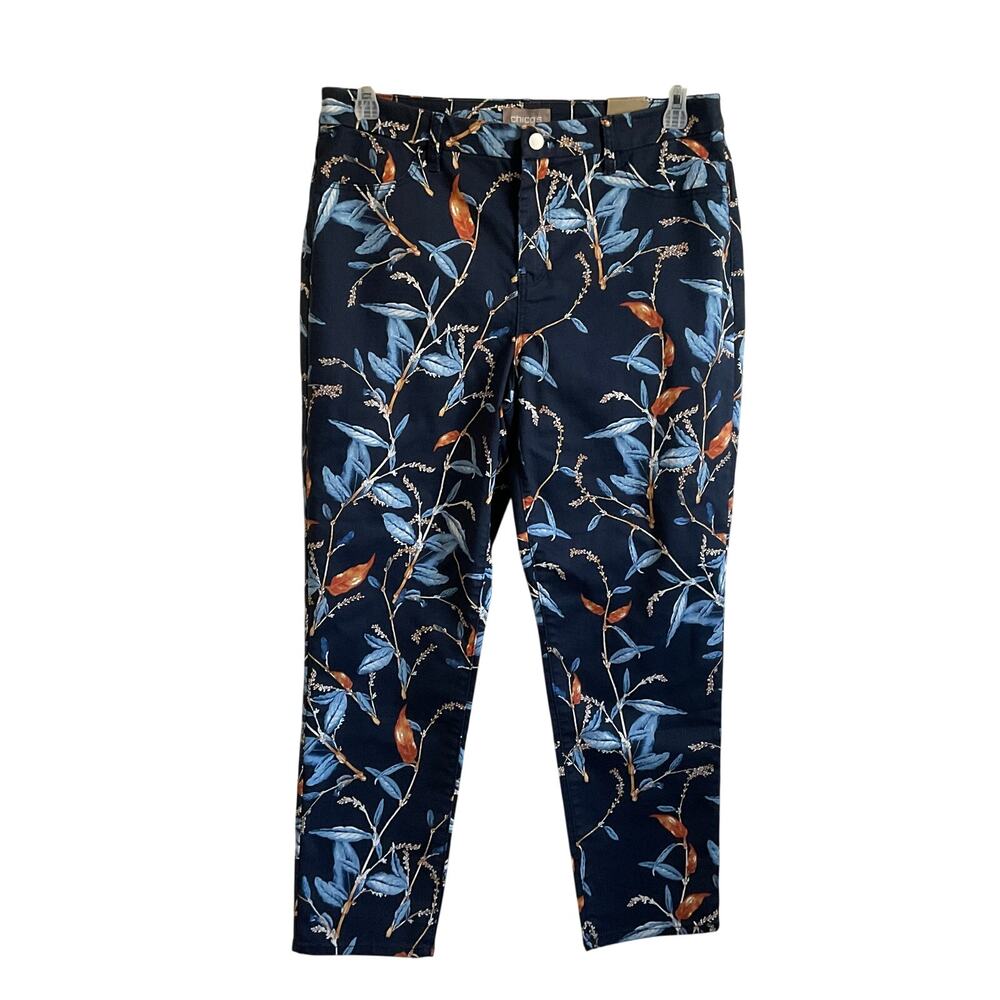 Chico’s‎ Fairy Vines Girlfriend Ankle Printed Jeans Floral Spring - Size 14 NEW